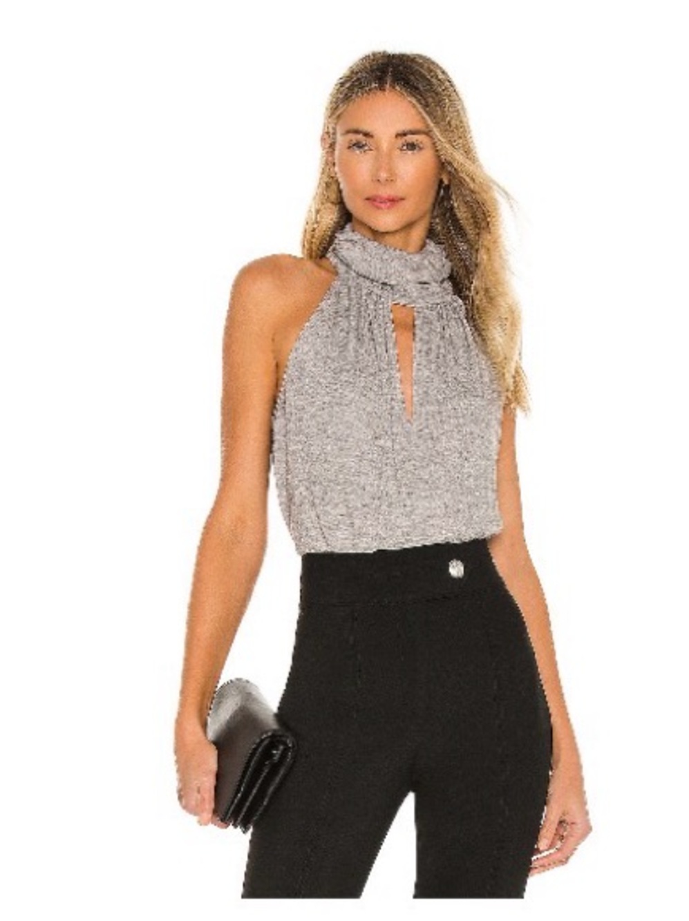 Amanda Uprichard Gray Sleeveless Halter Knit Top with Keyhole